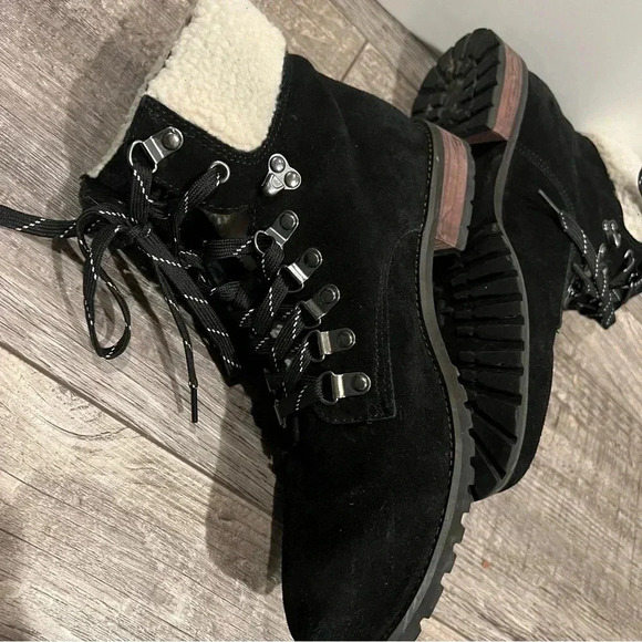 Bohme Winter Booties Sherpa Black Suede lace up fleece lined size 10 warm shoe - Picture 8 of 13
